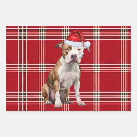 Staffordshire Terrier Kersthond Red Plaid Inpakpapier Vel (Voorkant)