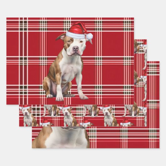 Staffordshire Terrier Kersthond Red Plaid Inpakpapier Vel (Set)