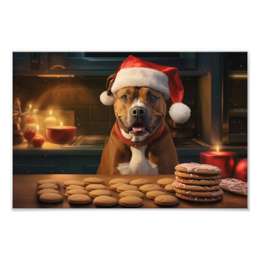 Staffordshire Terrier Kerstkoekjes Vakantie Foto Afdruk (Voorkant)