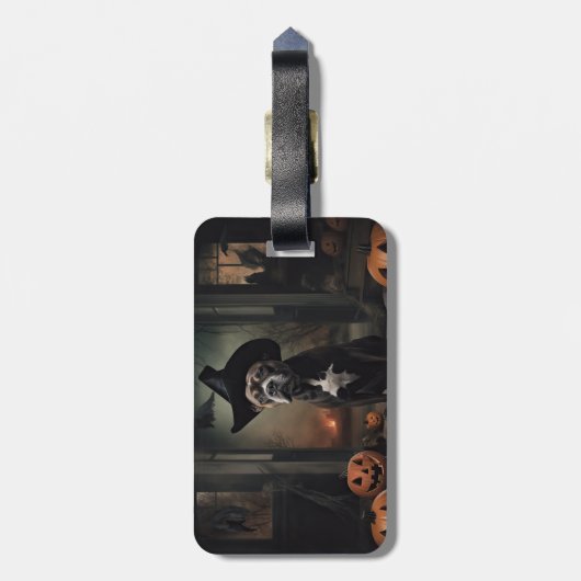 Staffordshire Terrier Pumpkins Halloween Scary Bagagelabel (Achterkant verticaal)