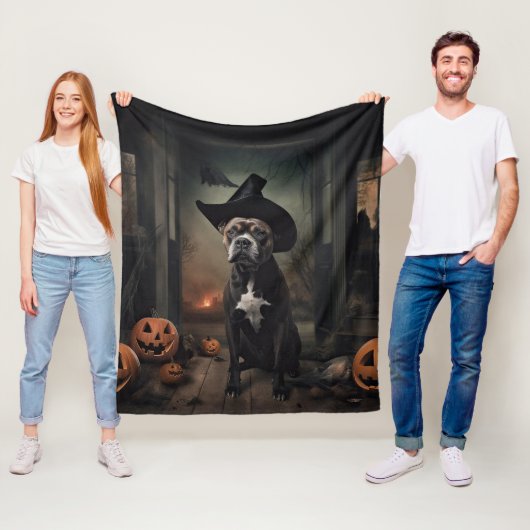 Staffordshire Terrier Pumpkins Halloween Scary Fleece Deken (In situ)