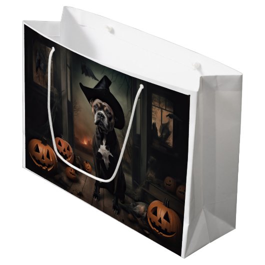 Staffordshire Terrier Pumpkins Halloween Scary Groot Cadeauzakje (Voorkant Gekanteld)
