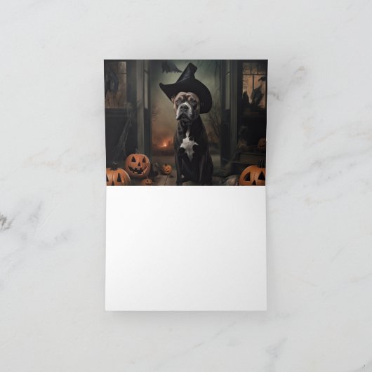 Staffordshire Terrier Pumpkins Halloween Scary Kaart (Binnen)