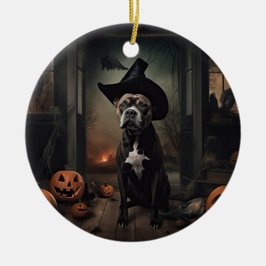 Staffordshire Terrier Pumpkins Halloween Scary Keramisch Ornament (Voorkant)