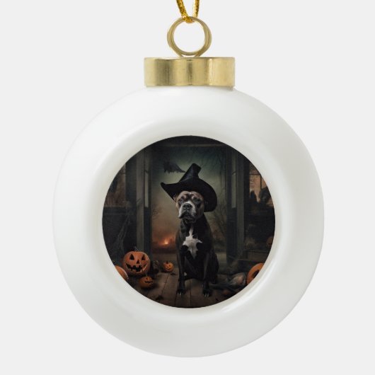 Staffordshire Terrier Pumpkins Halloween Scary Keramische Bal Ornament (Voorkant)