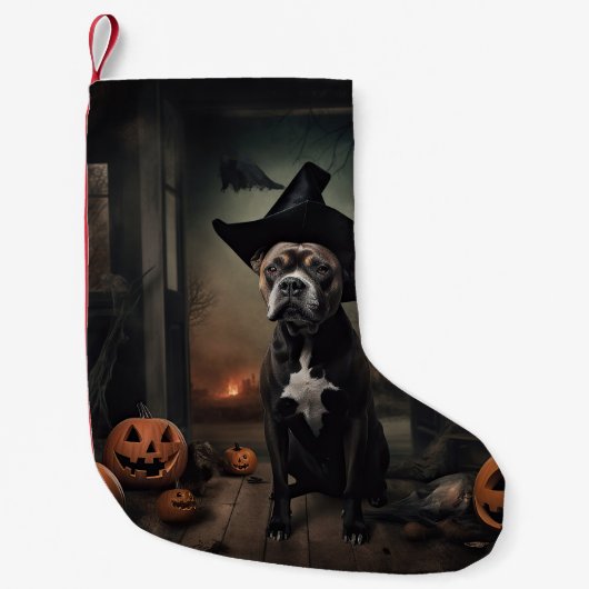 Staffordshire Terrier Pumpkins Halloween Scary Kleine Kerstsok (Voorkant)