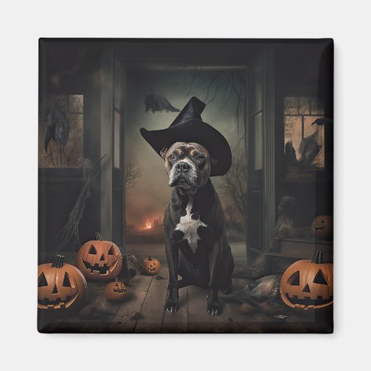 Staffordshire Terrier Pumpkins Halloween Scary Magneet (Voorkant)