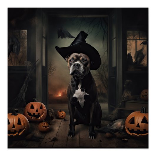 Staffordshire Terrier Pumpkins Halloween Scary Perfect Poster (Voorkant)