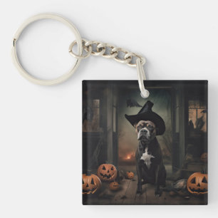 Staffordshire Terrier Pumpkins Halloween Scary Sleutelhanger