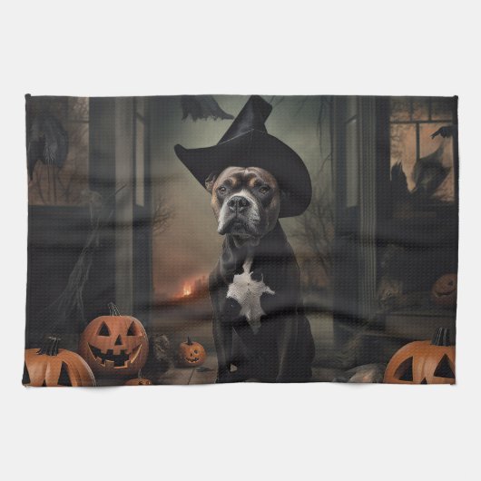 Staffordshire Terrier Pumpkins Halloween Scary Theedoek (Horizontaal)