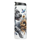 Staffordshire Terrier's Sunny Floral Strut Thermosbeker (Geroteerd rechts)