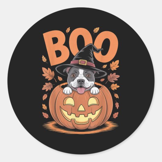 Staffy Costume Pumpkin Halloween Staffordshire Bul Ronde Sticker (Voorkant)