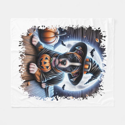 Staffy Dog Halloween Square Fleece Deken (Voorkant (Horizontaal))