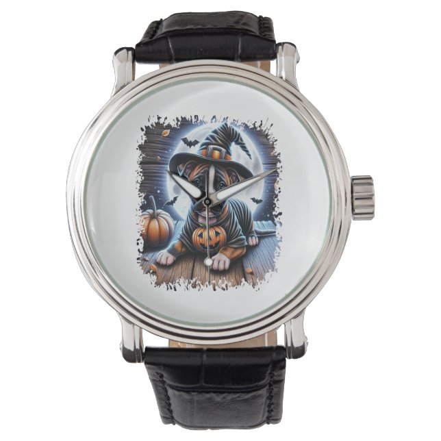 Staffy Dog Halloween Square Horloge (Voorkant)