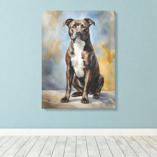 Staffy Dog Portrait Canvas Afdruk (Insitu (Houten vloer))