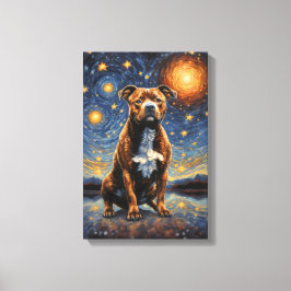 Staffy Dog "Sterrennachten" Canvas Afdruk