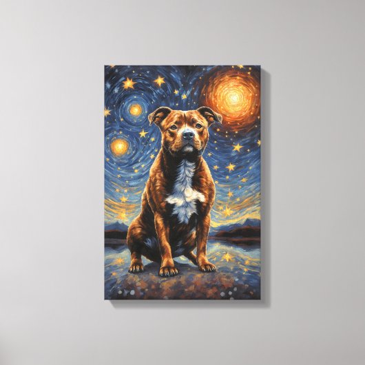 Staffy Dog "Sterrennachten" Canvas Afdruk (Voorkant)