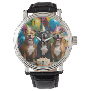 Staffy Feest: Een Verjaardagsfeest met Taart Horloge