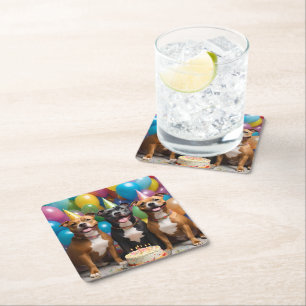 Staffy Feest: Een Verjaardagsfeest met Taart  Kartonnen Onderzetters