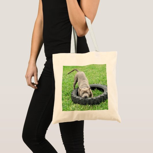 Staffy Heeft De Bal Met Een Band, Tote Bag (Voorkant (product))