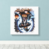 Staffy-hond Halloween-vierkant Canvas Afdruk (Insitu (Houten vloer))