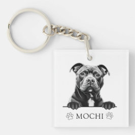 Staffy Hond Hand Tekening Gepersonaliseerd Sleutelhanger
