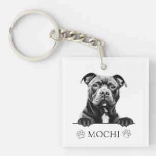 Staffy Hond Hand Tekening Gepersonaliseerd Sleutelhanger