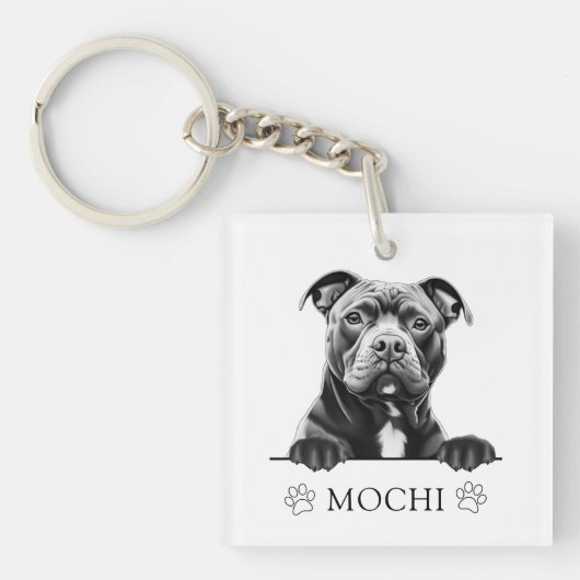 Staffy Hond Hand Tekening Gepersonaliseerd Sleutelhanger (voorkant)