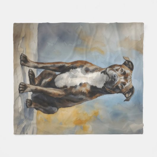 Staffy hond Portret Fleece Deken (Voorkant (Horizontaal))