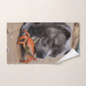Staffy is bevriend met een strandkrab, bad handdoek (Handdoek)