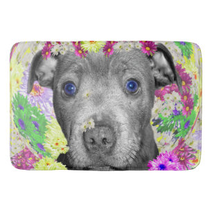 Staffy Puppy Daisy Face, Memory Foam Bath Mat. Badmat