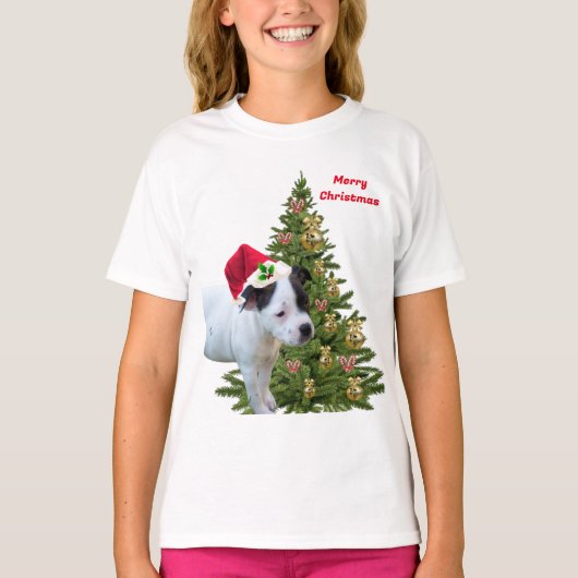 Staffy Puppy Kerst, Kinder Tshirt (Voorkant)