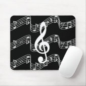 Stafjes en Treble Clef op Black Muismat (Met muis)