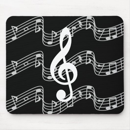 Stafjes en Treble Clef op Black Muismat (Voorkant)