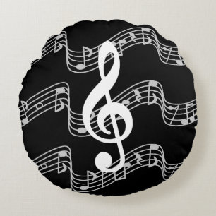 Stafjes en Treble Clef op Black Rond Kussen
