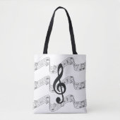Stafjes en Treble Clef op Black Tote Bag (Voorkant)