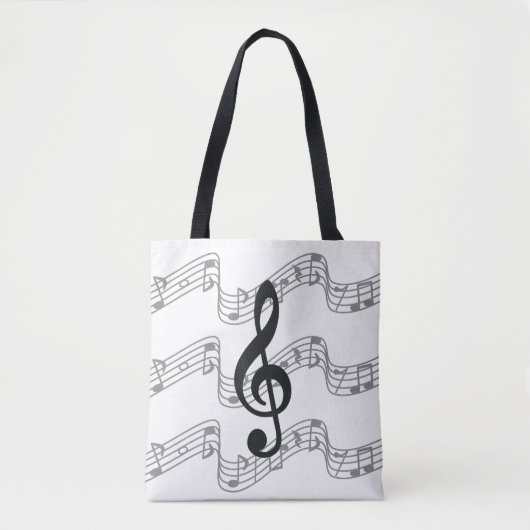 Stafjes en Treble Clef op Black Tote Bag (Voorkant)
