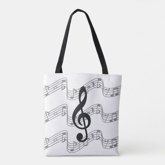 Stafjes en Treble Clef op Black Tote Bag (Achterkant)
