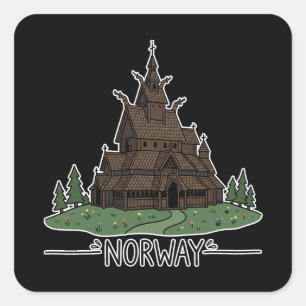 Stafkerk in Noorwegen Minimalistische Doodle Vierkante Sticker