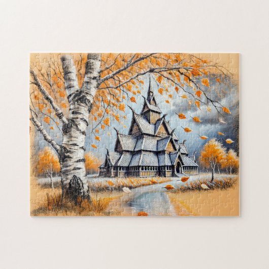 Stafkerk in pastel krijttekening legpuzzel (Horizontaal)