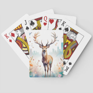 Stag Animal Natuur Forest Flowers Art Pokerkaarten