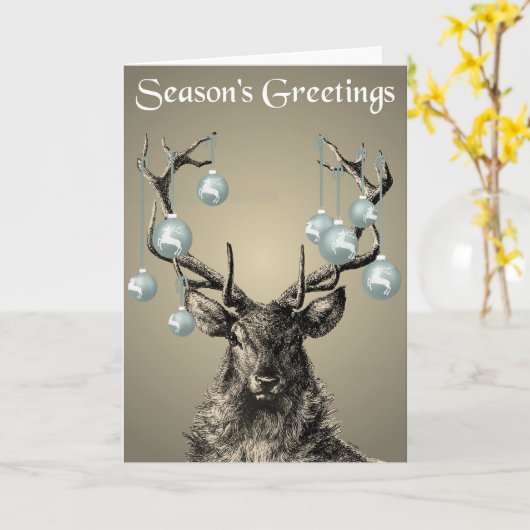 Stag, Antlers, rendier, Baubles, Gothische kerst Kaart (Gele Bloem)