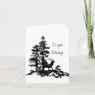 Stag Deer Tree Forest Animal Masculine Birthday Kaart
