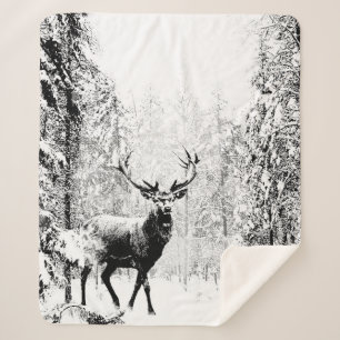 Stag Deer Wildlife Snow Forest Sherpa Deken