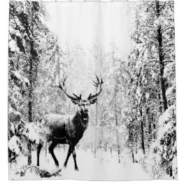 Stag Deer Winter Forest Wildlife Animal Natuur Art Douchegordijn