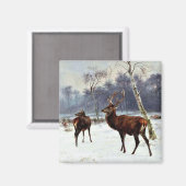 Stag en Doe in een Sneeuwlandschap Magneet (Voorkant / Achterkant)