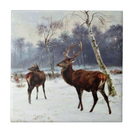 Stag en Doe in een Sneeuwlandschap Tegeltje