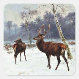 Stag en Doe in een Sneeuwlandschap Vierkante Sticker