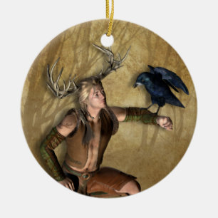 Stag- en Raven-gepersonaliseerde ronde-versiering Keramisch Ornament