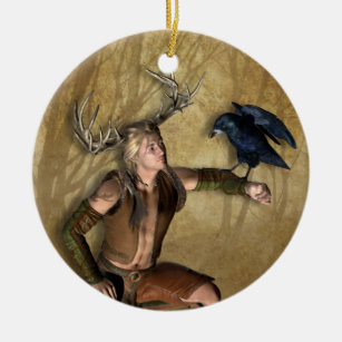 Stag- en Raven-gepersonaliseerde ronde-versiering Keramisch Ornament